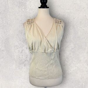 NWT Bandolino Sweater Vest Beige Crochet Ribbed Knit V-Neck, Size 2X